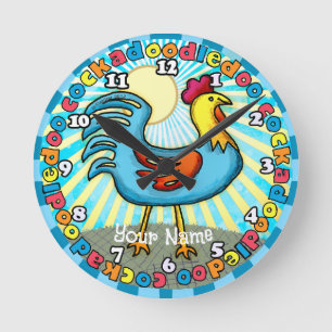 barnyard Rooster Round Clock