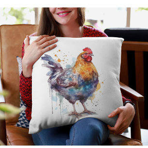 Barnyard Splendour: Watercolor Hen Cushion