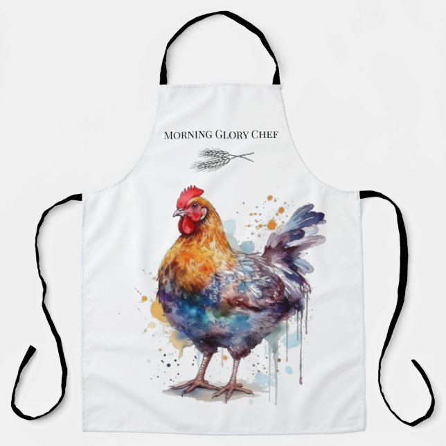 Barnyard Splendour: Watercolor Hen, custom Apron (Front)