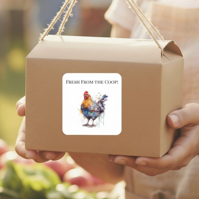 Barnyard Splendour: Watercolor Hen, custom Square Sticker (Creator Uploaded)