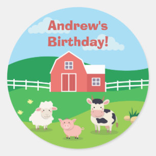 Barnyard with Animals Birthday Party Favour Sticke Classic Round Sticker
