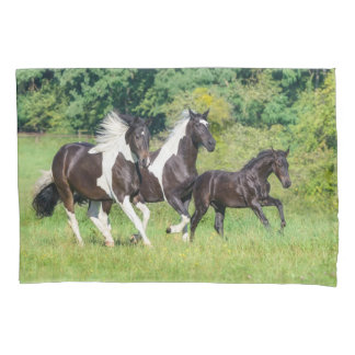 Barock Pinto Horses Herd with Cute Foal Galloping  Pillowcase