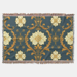 "Barockes Ornament-Muster in Gold und Schwarz" Dec Throw Blanket
