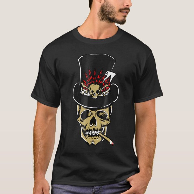 Baron Samedi Ace Of Spades Skull Black Voodoo T-Shirt (Front)