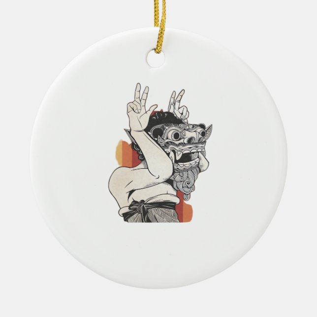 Barong Peekaboo Ceramic Tree Decoration (Front)