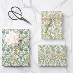Baroque Acanthus Leaf and Floral Pattern Wrapping Paper Sheet