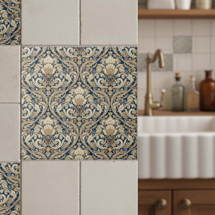 Baroque Acanthus Swirls Pat#3 Blue Gold ID1194 Tile