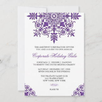 Baroque Amethyst Glitter Look Holiday Party Invitation