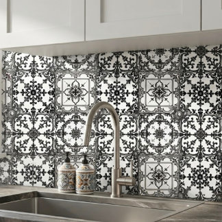 Baroque angels ,celestial Black and white tiles