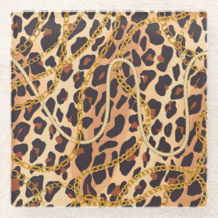 Baroque Animal Print, Chain Design Glass Coaster