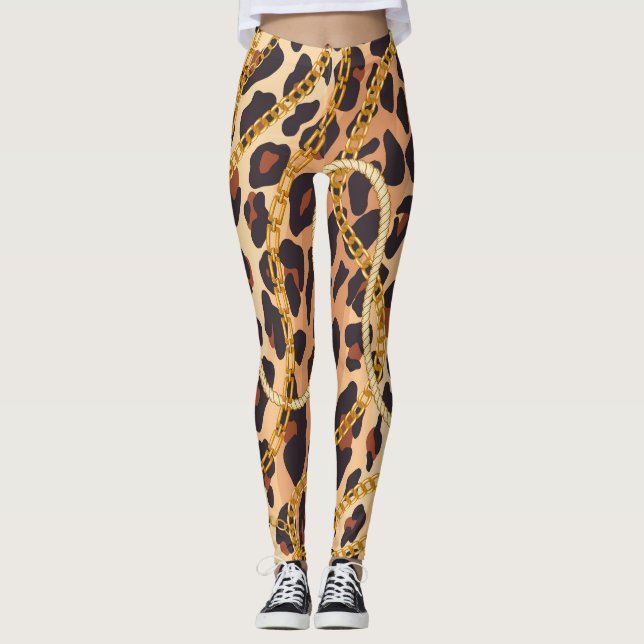 Baroque Animal Print, Chain Design Leggings (Front)