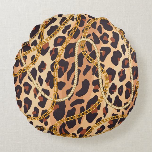 Baroque Animal Print, Chain Design Round Cushion (Front)