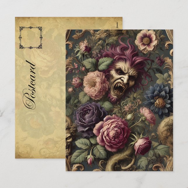 Baroque Battles & Blooms – Gothic Floral Design Holiday Postcard (Front/Back)