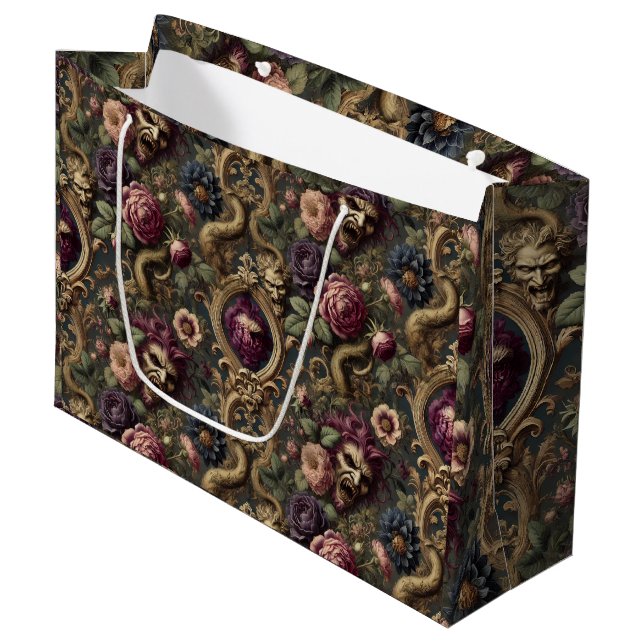 Baroque Battles & Blooms – Gothic Floral Design Large Gift Bag (Front Angled)