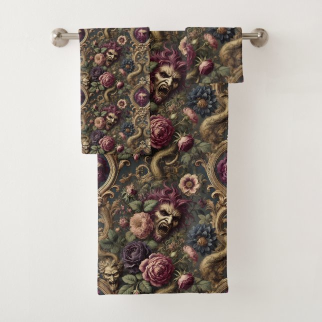 Baroque Battles & Blooms – Gothic Victorian Bath Towel Set (Insitu)