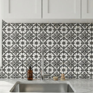 Baroque Black White vintage ornate ceramic tile