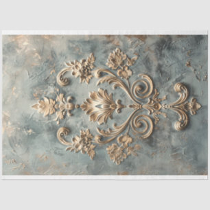 Baroque Blue Gold Embossed Effect Demask Pattern  Tissue Paper