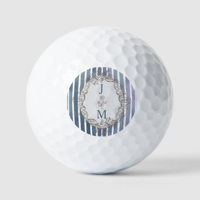 Baroque Blue-Grey Watercolor Stripe  Golf Balls (Front)