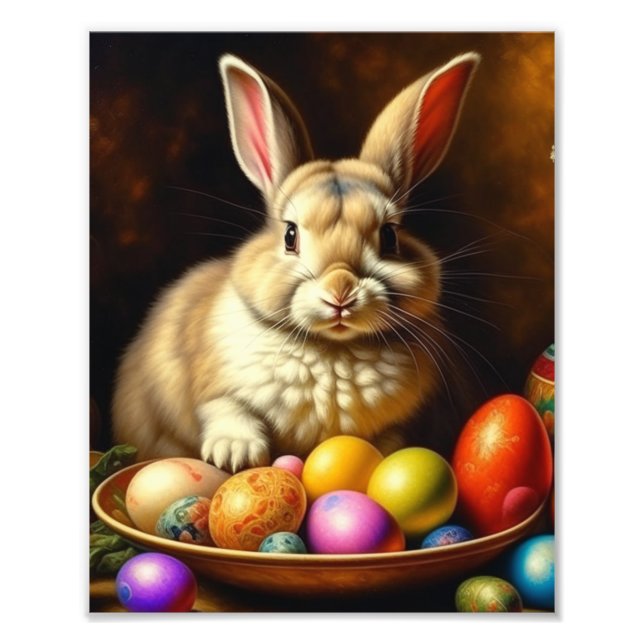 Baroque Brown Easter Bunny with Eggs Photo Print (Front)