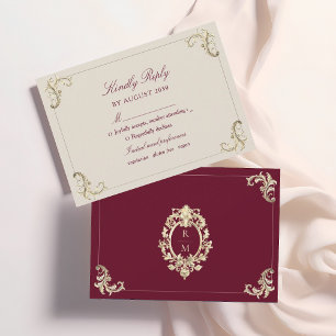 Baroque Burgundy Gold Wedding RSVP Card