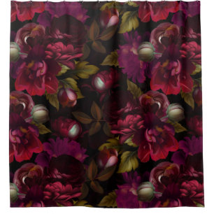 Baroque burgundy goth moody floral garden shower curtain