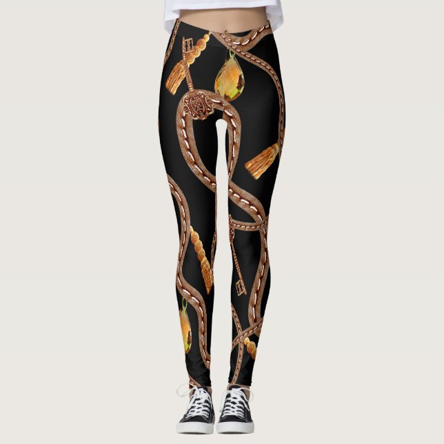 Baroque Chain Pattern Scarf Design Leggings (Front)