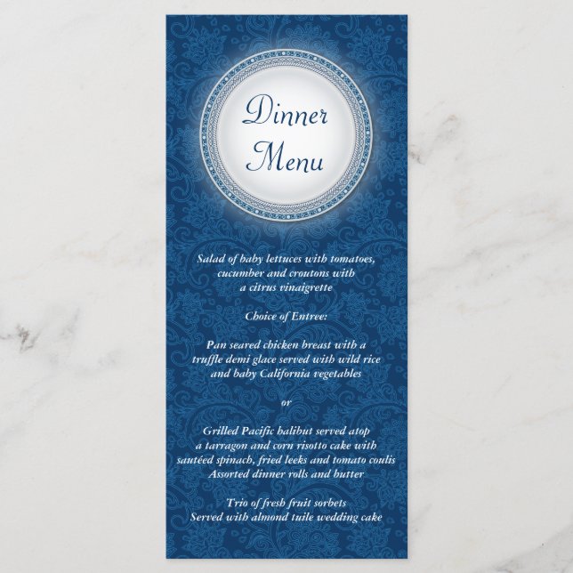 Baroque Cobalt Plaque Menu Rack Card (Front)