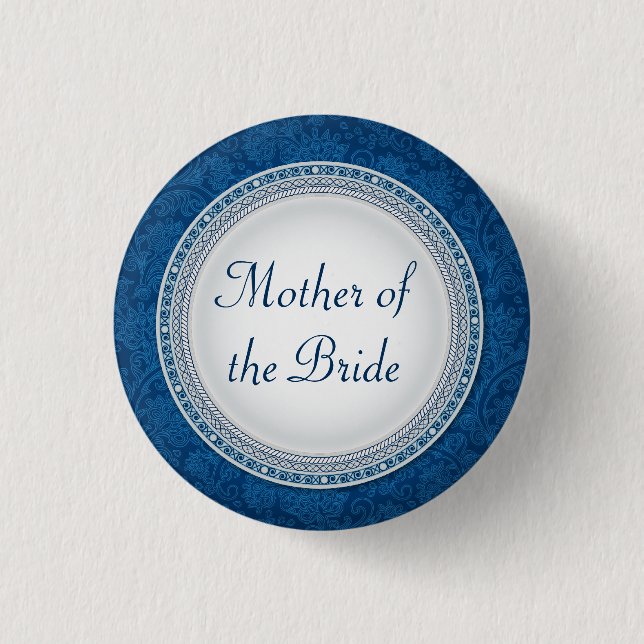Baroque Cobalt Plaque Wedding Role Button (Front)