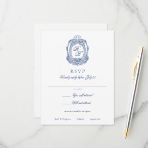 Baroque Crest French Blue Antique Wedding RSVP Card