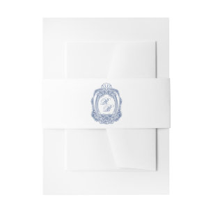 Baroque Crest French Blue Initials Antique Wedding Invitation Belly Band