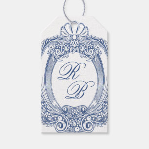Baroque Crest French Blue Initials Wedding Gift Tags