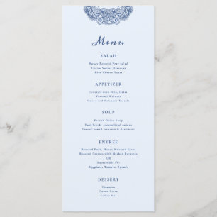 Baroque Crest French Blue Wedding Menu