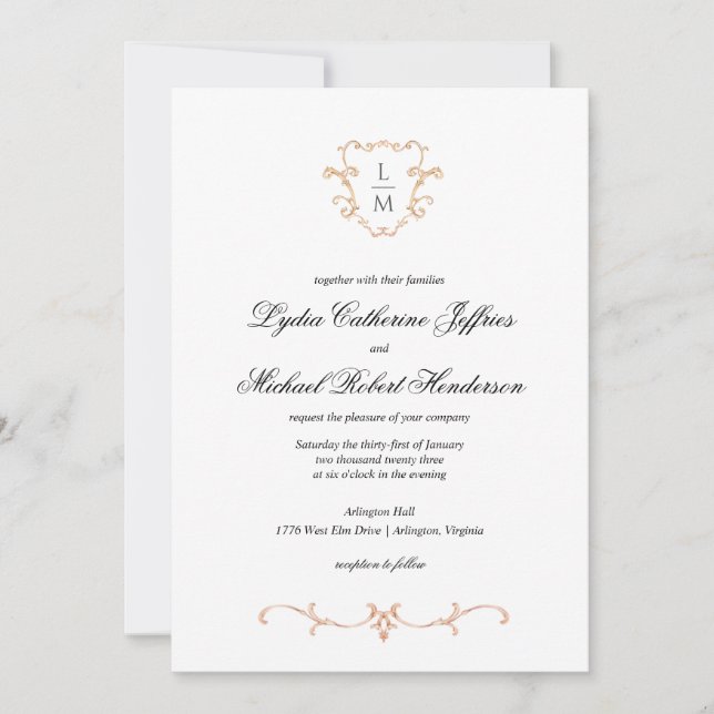 Baroque Crest | Monogram Wedding Invitation (Front)