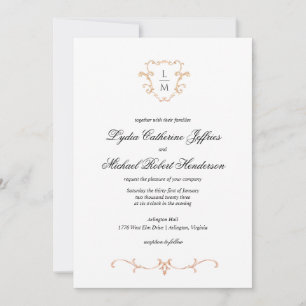 Baroque Crest   Monogram Wedding Invitation