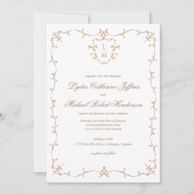 Baroque Crest | Monogram Wedding Invitation (Front)