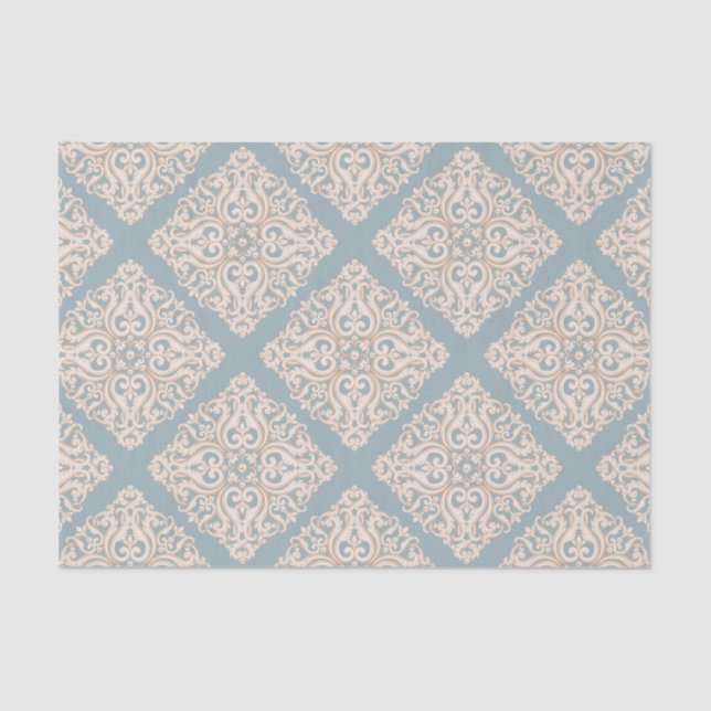 Baroque Damask Brocade on Powder Blue Decoupage Tissue Paper (Front)