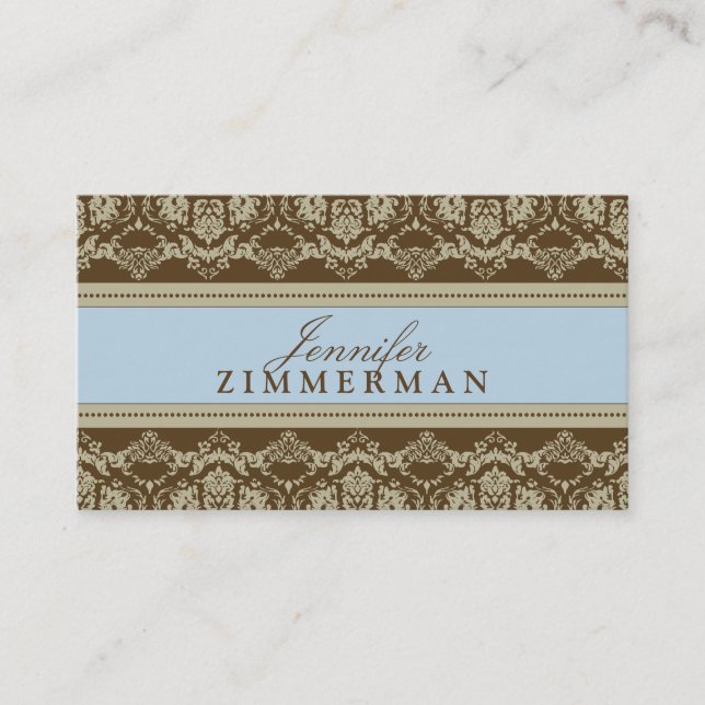Baroque Damask Designer Business Card :: baby blue (Front)