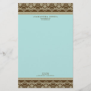 Baroque Damask Designer Stationery :: aqua