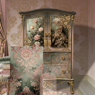 Baroque Damask Dusty pink & Green Tile Tissue Paper