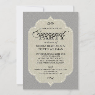 Baroque Damask Gunmetal Grey Engagement Party Invitation