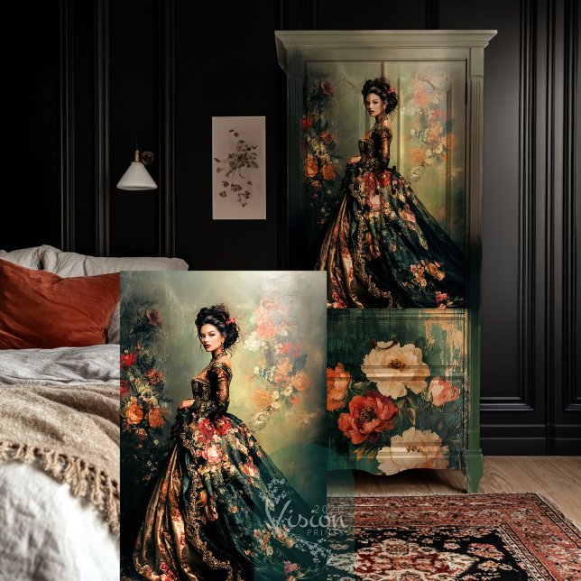 Baroque Dark Moody Rococo Portrait Art Tissue Paper (Baroque, Dark Moody Romantic, Rococo, Portrait, Brocade Decoupage Tissue Paper.)