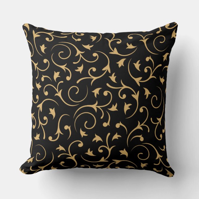 Baroque Design – Gold on Black Cushion (Front)