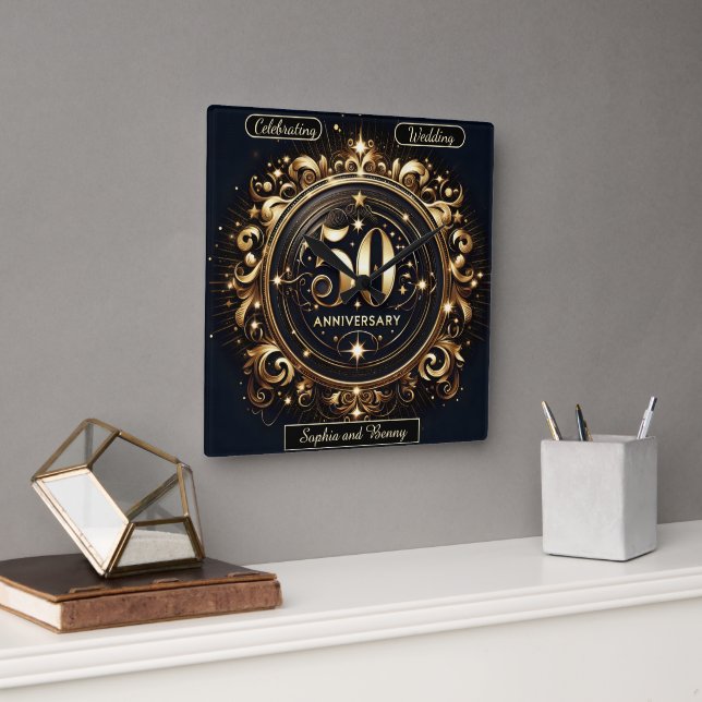 Baroque Elegance: 50th Anniversary Square Wall Clock (Office)