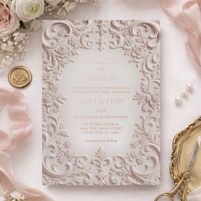 Baroque Elegance Blush Rose Gold Wedding (Baroque Elegance Blush Rose Gold Wedding Foil Invitation)