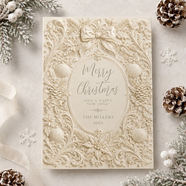 Baroque Elegance Bow Merry Christmas Card (Baroque Elegance Merry Christmas Card)