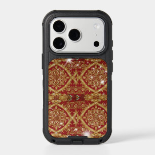 Baroque Elegance: Golden Red Ornate Pattern Protec