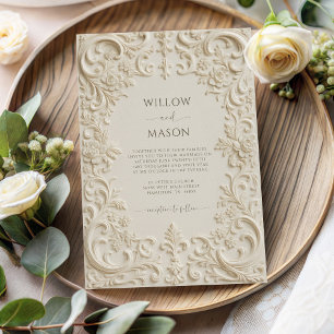 Baroque Elegance Ivory Script Wedding Invitation