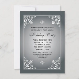 Baroque Elegance Silver Corporate Holiday Party Invitation