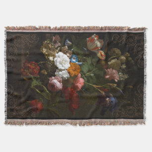 Baroque elegant dark floral design throw blanket