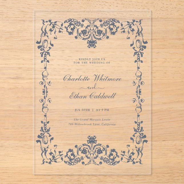 Baroque Elegant Frame Wedding Acrylic Invitation (Front)